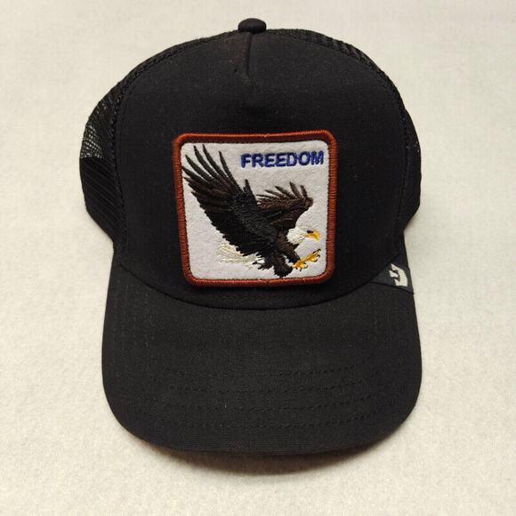 Goorin Bros Black Trucker Hat Mens Freedom Eagle Patch - Picture 1 of 5